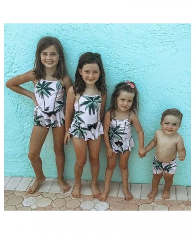 Mommy and Me Swimsuits One Piece Family Matching Swimwear Coconut Tree Printed Deep V Neck Bathing Suits Men Pink Coconut Tre...