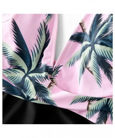 Mommy and Me Swimsuits One Piece Family Matching Swimwear Coconut Tree Printed Deep V Neck Bathing Suits Men Pink Coconut Tre...