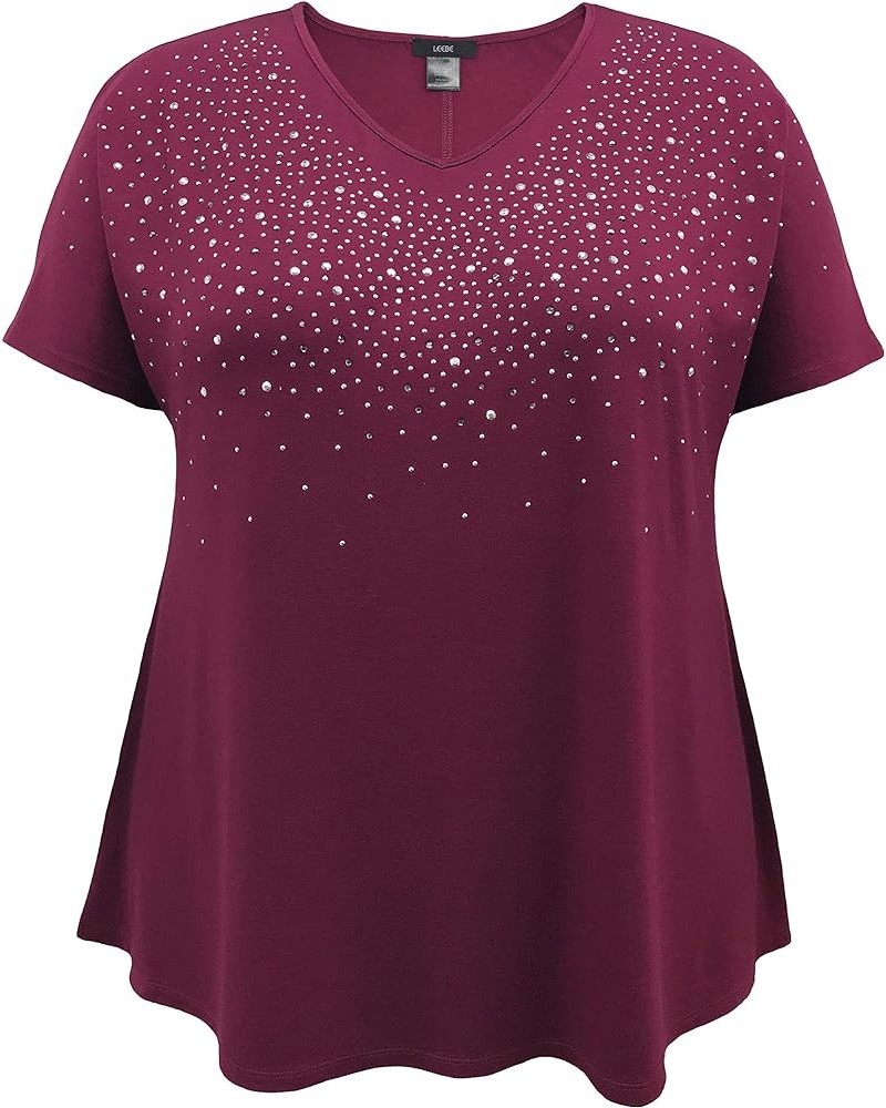 Women and Plus Size Short Sleeve Studded Swing Tunic Top (Small-5X) Wine Studded. $8.25 T-Shirts