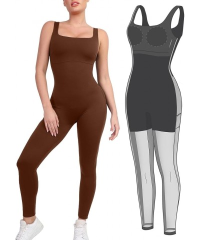 Jumpsuit for Women Built In Shapewear Tummy Control Bodysuit Sleeveless Body Shaper Square Neck Sports Romper Brown $39.74 Li...