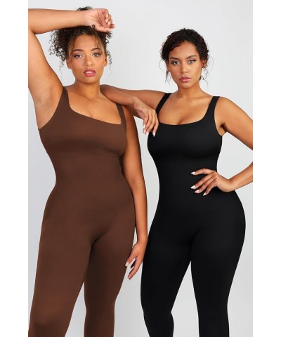 Jumpsuit for Women Built In Shapewear Tummy Control Bodysuit Sleeveless Body Shaper Square Neck Sports Romper Brown $39.74 Li...