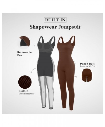 Jumpsuit for Women Built In Shapewear Tummy Control Bodysuit Sleeveless Body Shaper Square Neck Sports Romper Brown $39.74 Li...