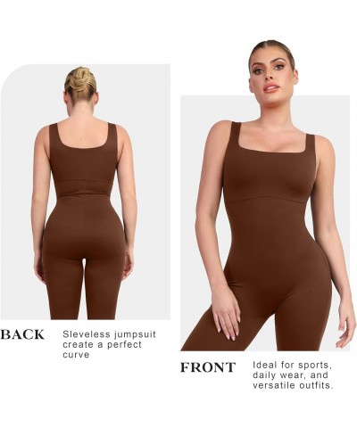 Jumpsuit for Women Built In Shapewear Tummy Control Bodysuit Sleeveless Body Shaper Square Neck Sports Romper Brown $39.74 Li...