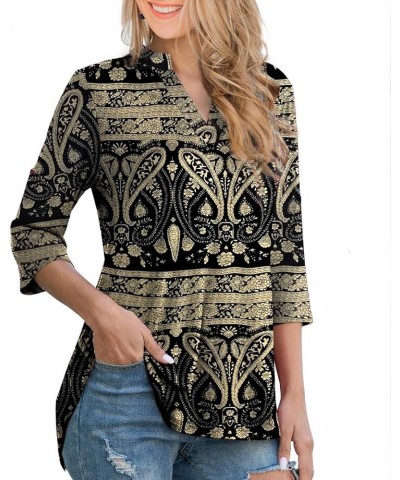 Womens Floral Printed Tunic Tops 3/4 Roll Sleeve V Neck Blouses Long Sleeve Shirts for Women 3/4 Sleeve Multi Black $12.30 Tops