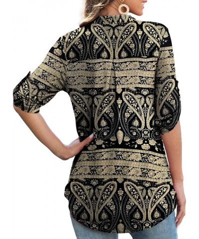 Womens Floral Printed Tunic Tops 3/4 Roll Sleeve V Neck Blouses Long Sleeve Shirts for Women 3/4 Sleeve Multi Black $12.30 Tops