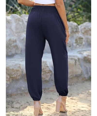 Womens Wide Leg High Waist Carrot Pants Casual Loose Slant Pocket Ruched Flowy Yoga Joggers Navy Blue $10.33 Activewear