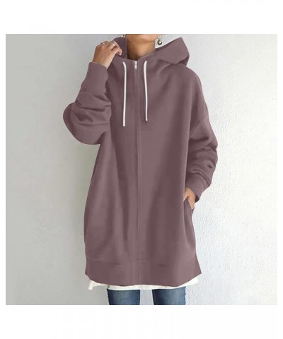 Sweatshirts Long Jackets for Women Casual Zip up Tunic Jackets Hoodies Sweatshirt Jackets Plus Size Fleece Lined Coat 04 Purp...