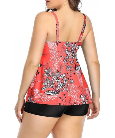 Women Two Piece Plus Size Tankini Swimsuit with Shorts Tummy Control Bathing Suit High Neck Swimwear Red Floral $20.09 Swimsuits