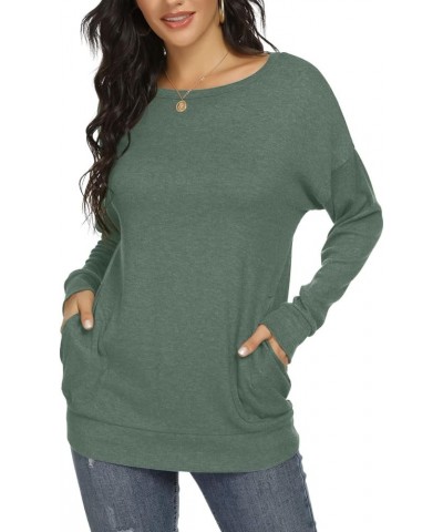 Women Long Sleeve Shirts Casual Tops Dressy Blouses Fashion Tunic with Pockets Green $13.05 Tops