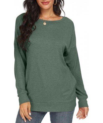 Women Long Sleeve Shirts Casual Tops Dressy Blouses Fashion Tunic with Pockets Green $13.05 Tops