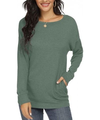 Women Long Sleeve Shirts Casual Tops Dressy Blouses Fashion Tunic with Pockets Green $13.05 Tops