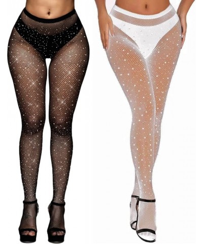 Fishnet Stockings for Women Sparkly Rhinestone Fishnet Tights Multi Pack Black & White-mini Grid $7.69 Socks