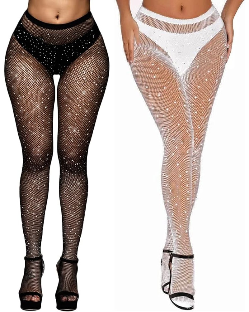 Fishnet Stockings for Women Sparkly Rhinestone Fishnet Tights Multi Pack Black & White-mini Grid $7.69 Socks