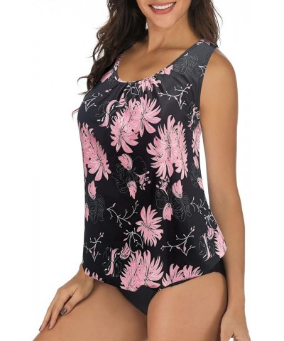 Tankini Swimsuits for Women Plus Size Swimwear Tummy Control Two Piece Bathing Suits Pink Floral $16.26 Swimsuits