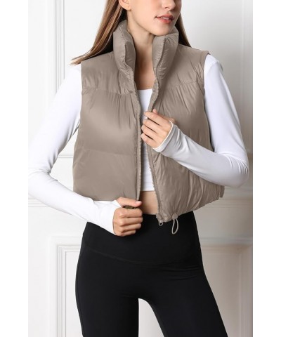 Womens Cropped Puffer Vest Winter Lightweight Sleeveless Warm Outerwear Vests Padded Gilet Coffeegrey $20.99 Vests