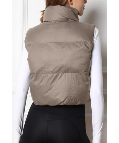 Womens Cropped Puffer Vest Winter Lightweight Sleeveless Warm Outerwear Vests Padded Gilet Coffeegrey $20.99 Vests