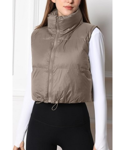 Womens Cropped Puffer Vest Winter Lightweight Sleeveless Warm Outerwear Vests Padded Gilet Coffeegrey $20.99 Vests