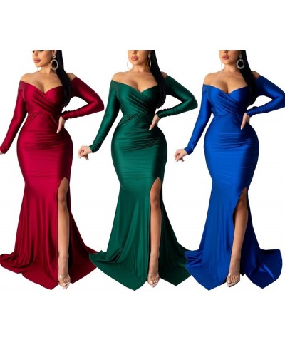 Women's Off Shoulder High Split Long Formal Party Maxi Dress Evening Gown Red $22.55 Dresses