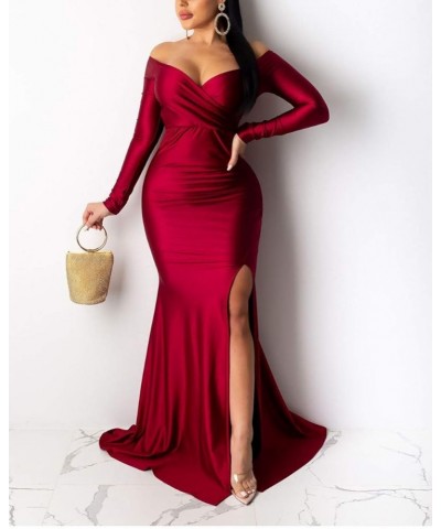 Women's Off Shoulder High Split Long Formal Party Maxi Dress Evening Gown Red $22.55 Dresses