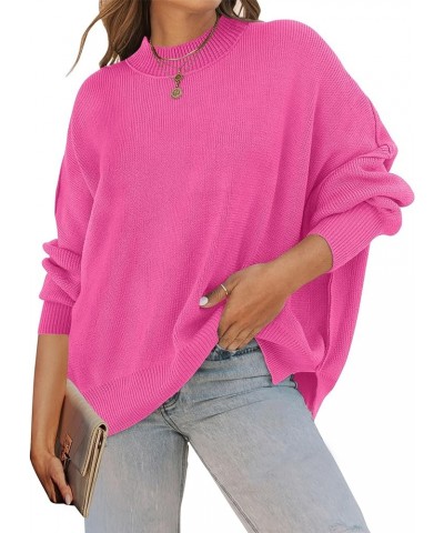 Women's 2024 Fall Casual Long Sleeve Crew Neck Side Slit Oversized Ribbed Knit Pullover Sweater Tops Rose $17.50 Sweaters