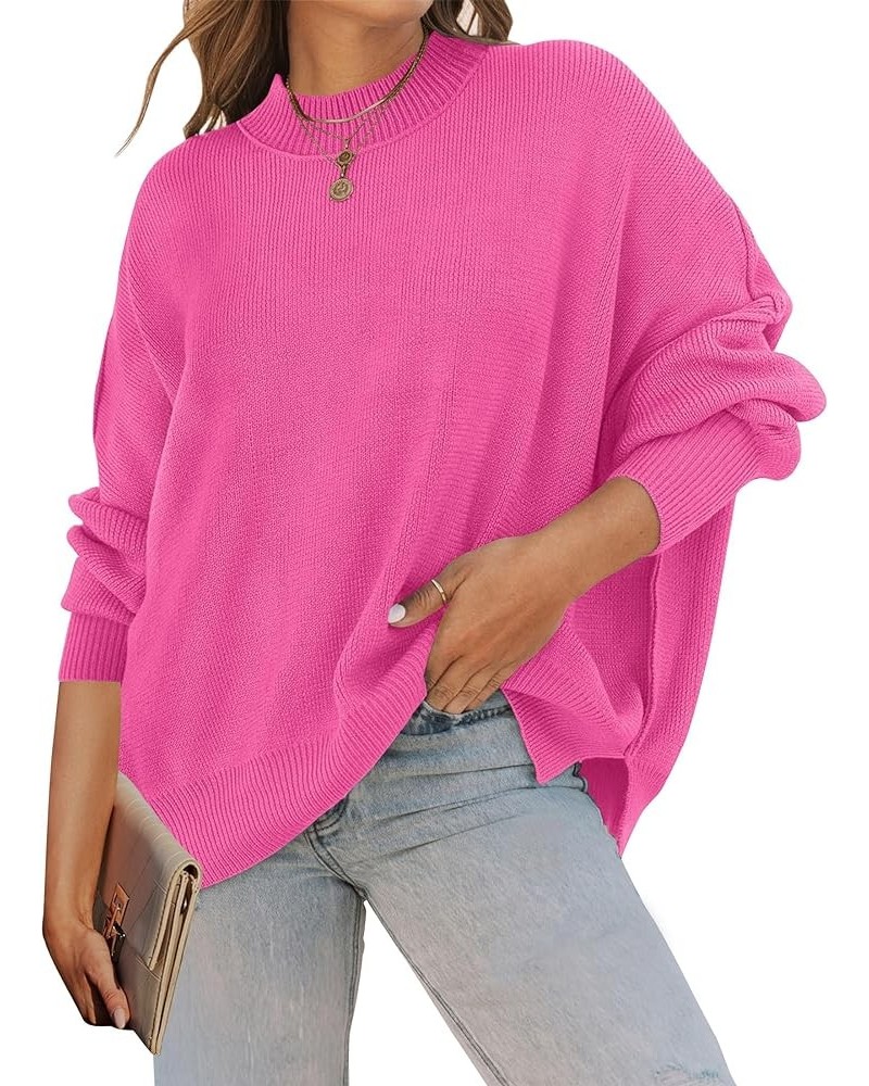 Women's 2024 Fall Casual Long Sleeve Crew Neck Side Slit Oversized Ribbed Knit Pullover Sweater Tops Rose $17.50 Sweaters