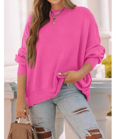 Women's 2024 Fall Casual Long Sleeve Crew Neck Side Slit Oversized Ribbed Knit Pullover Sweater Tops Rose $17.50 Sweaters