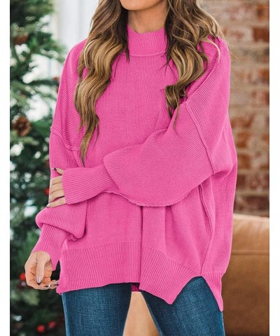 Women's 2024 Fall Casual Long Sleeve Crew Neck Side Slit Oversized Ribbed Knit Pullover Sweater Tops Rose $17.50 Sweaters