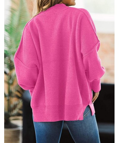 Women's 2024 Fall Casual Long Sleeve Crew Neck Side Slit Oversized Ribbed Knit Pullover Sweater Tops Rose $17.50 Sweaters