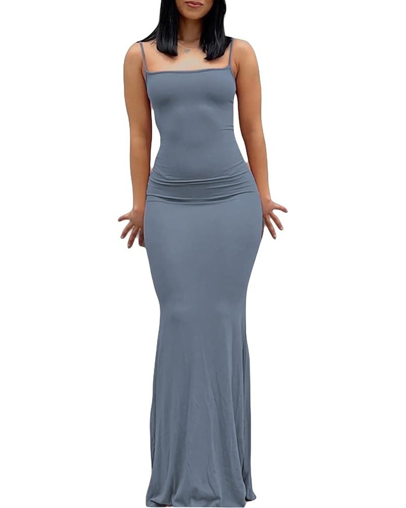 Women Sexy Bodycon Maxi Dress Ladies Low Cut Spaghetti Strap Dress Sleeveless Sling Long Dress Party Streetwear Blue $8.09 Dr...