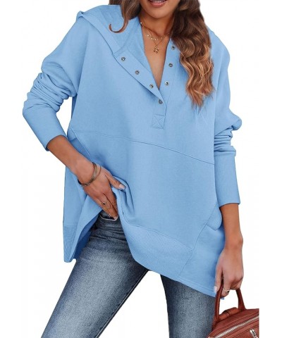 Womens Oversized Hoodies Buttons V Neck Pullover Sweatshirt Casual Loose Sweater Fall Winter Clothes Light Blue $20.34 Hoodie...