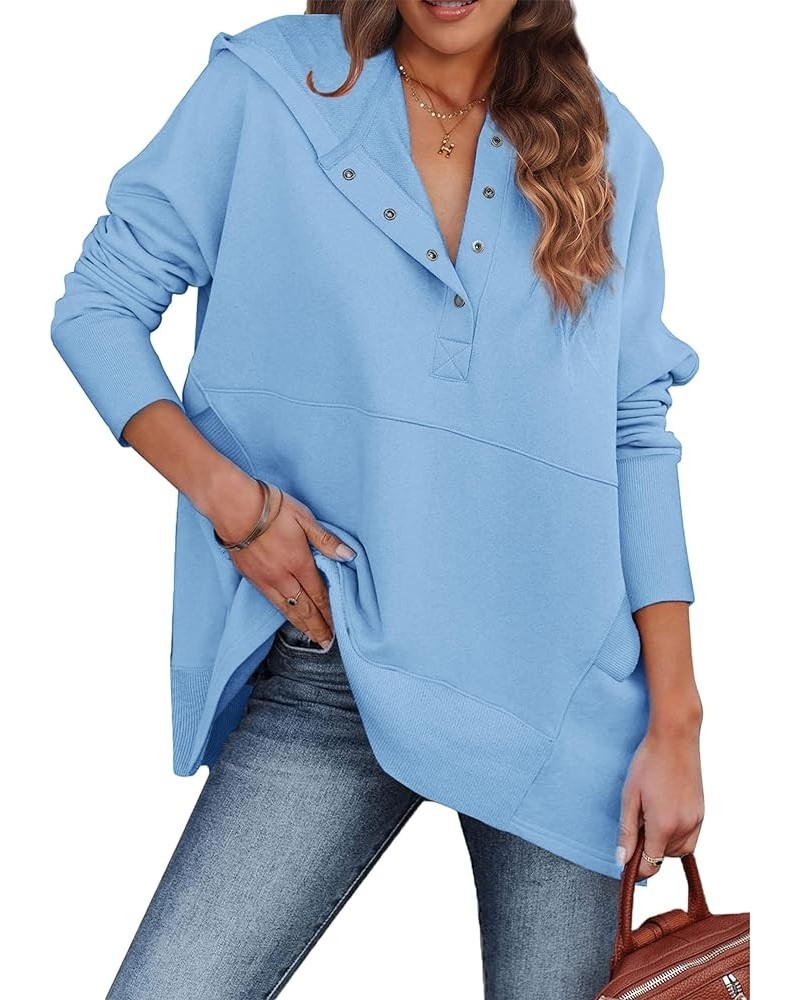 Womens Oversized Hoodies Buttons V Neck Pullover Sweatshirt Casual Loose Sweater Fall Winter Clothes Light Blue $20.34 Hoodie...