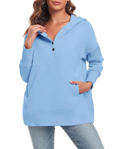 Womens Oversized Hoodies Buttons V Neck Pullover Sweatshirt Casual Loose Sweater Fall Winter Clothes Light Blue $20.34 Hoodie...