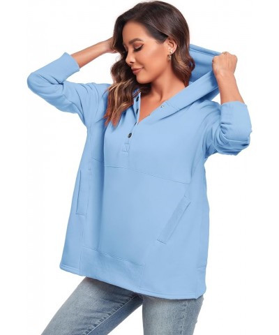 Womens Oversized Hoodies Buttons V Neck Pullover Sweatshirt Casual Loose Sweater Fall Winter Clothes Light Blue $20.34 Hoodie...