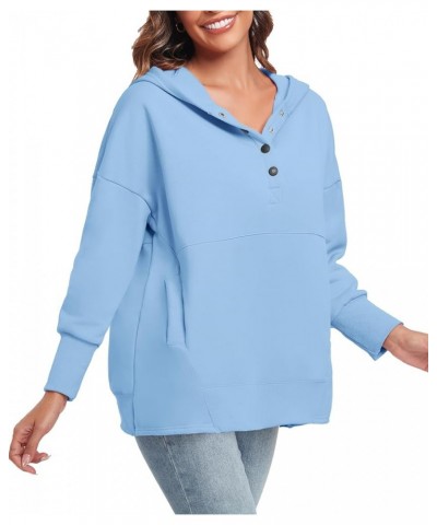 Womens Oversized Hoodies Buttons V Neck Pullover Sweatshirt Casual Loose Sweater Fall Winter Clothes Light Blue $20.34 Hoodie...