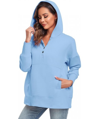 Womens Oversized Hoodies Buttons V Neck Pullover Sweatshirt Casual Loose Sweater Fall Winter Clothes Light Blue $20.34 Hoodie...