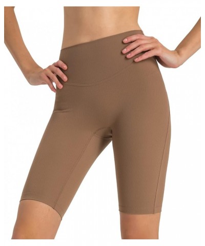 Women's Ribbed Biker Shorts, High Waisted Workout Gym Yoga Shorts 10 Brown $12.00 Activewear