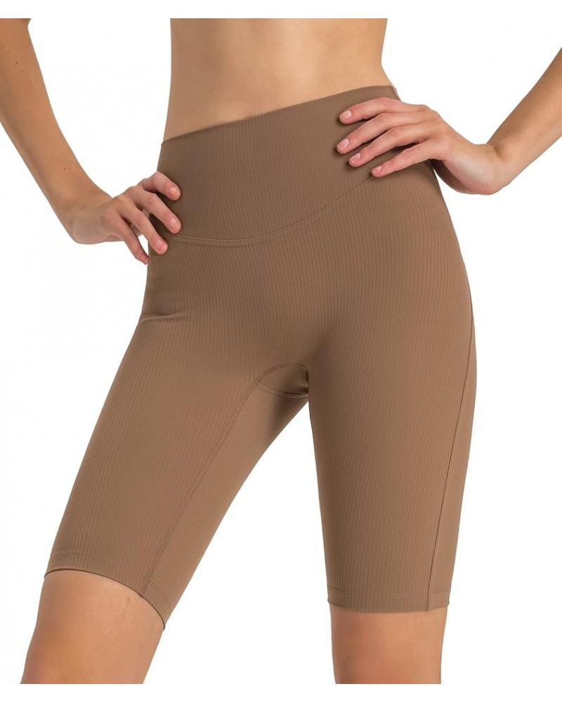 Women's Ribbed Biker Shorts, High Waisted Workout Gym Yoga Shorts 10 Brown $12.00 Activewear