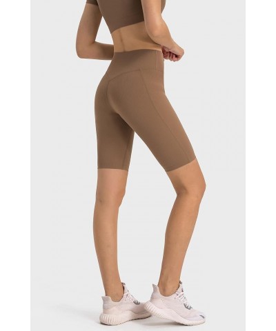 Women's Ribbed Biker Shorts, High Waisted Workout Gym Yoga Shorts 10 Brown $12.00 Activewear