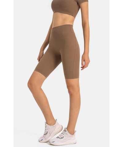 Women's Ribbed Biker Shorts, High Waisted Workout Gym Yoga Shorts 10 Brown $12.00 Activewear