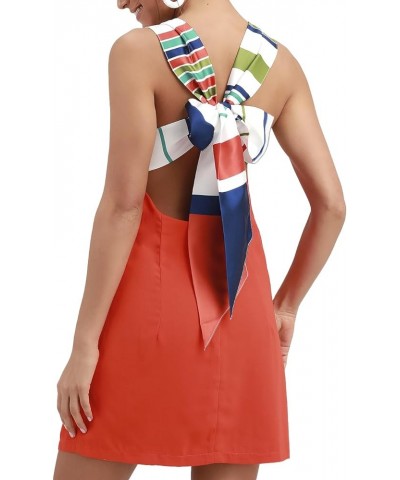 Women's Joyful Multi Stripe Tie-Back Sleeveless Mini Shift Dress, Red Orange Red Orange Multi Striped $31.80 Dresses