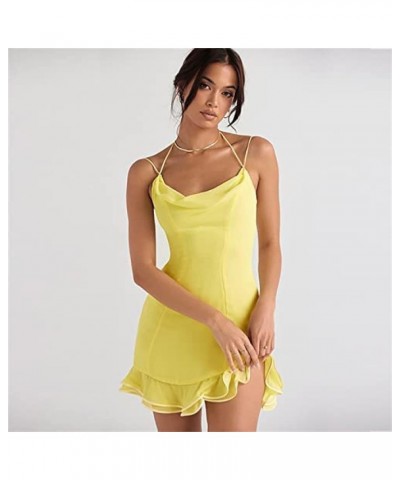 Women Going Out Mini Dress Sexy Spaghetti Strap Low Cut Bodycon Mini Dress Lace Dress Party Clubwear Yellow-02p $16.80 Dresses