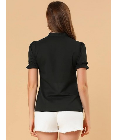 Women's Bow Tie Neck Tops Elegant Office Short Sleeve Blouse Black $15.67 Blouses