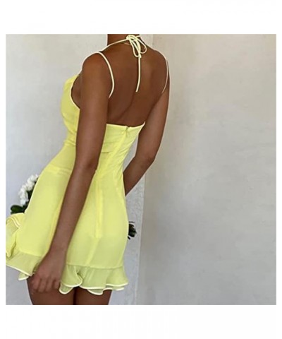 Women Going Out Mini Dress Sexy Spaghetti Strap Low Cut Bodycon Mini Dress Lace Dress Party Clubwear Yellow-02p $16.80 Dresses