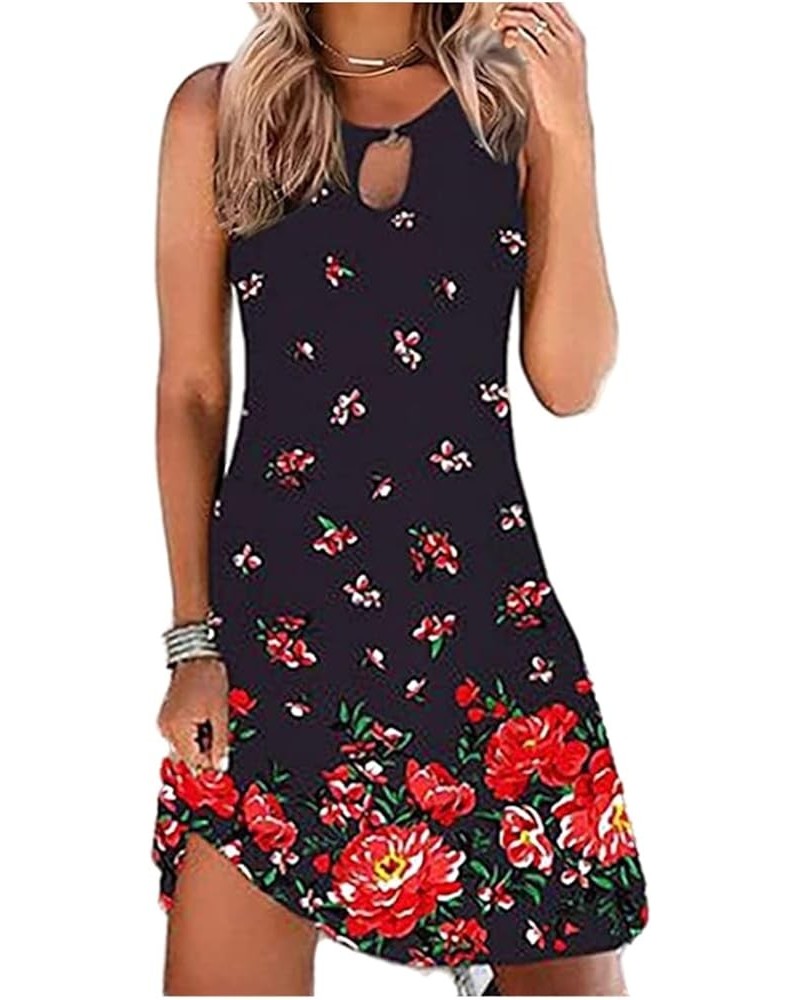 Casual Dresses for Women, Womens Summer Fashion Print Sleeveless Hollow Out V-Neck Loose Flowy Mini Short Tank Sundress Zh-re...