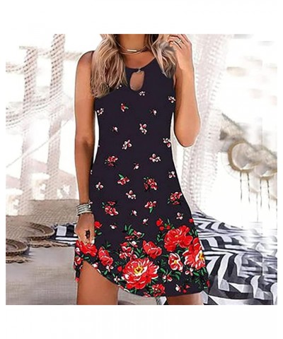 Casual Dresses for Women, Womens Summer Fashion Print Sleeveless Hollow Out V-Neck Loose Flowy Mini Short Tank Sundress Zh-re...