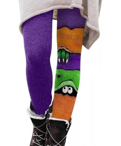 Women's Halloween Peeping Eye Color Block Pants Workout Out Halloween Leggings Slim Yoga Warm Soft Stretchy Leggings C-purple...