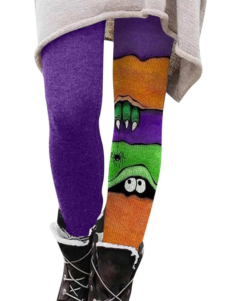 Women's Halloween Peeping Eye Color Block Pants Workout Out Halloween Leggings Slim Yoga Warm Soft Stretchy Leggings C-purple...