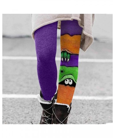 Women's Halloween Peeping Eye Color Block Pants Workout Out Halloween Leggings Slim Yoga Warm Soft Stretchy Leggings C-purple...