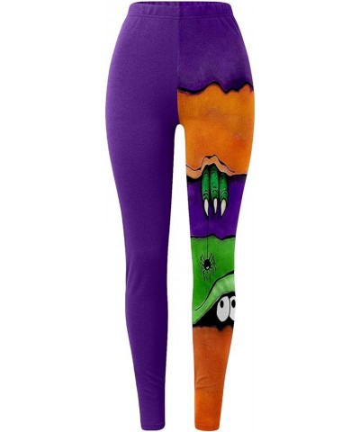 Women's Halloween Peeping Eye Color Block Pants Workout Out Halloween Leggings Slim Yoga Warm Soft Stretchy Leggings C-purple...