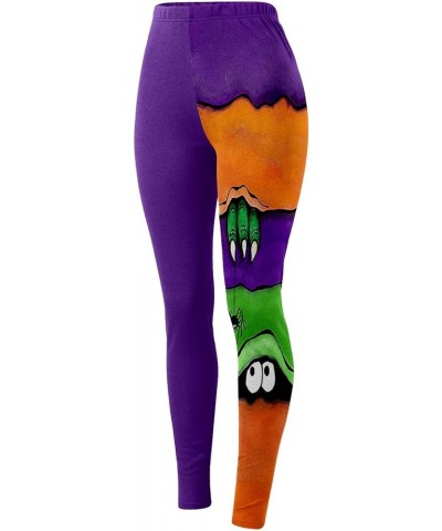 Women's Halloween Peeping Eye Color Block Pants Workout Out Halloween Leggings Slim Yoga Warm Soft Stretchy Leggings C-purple...